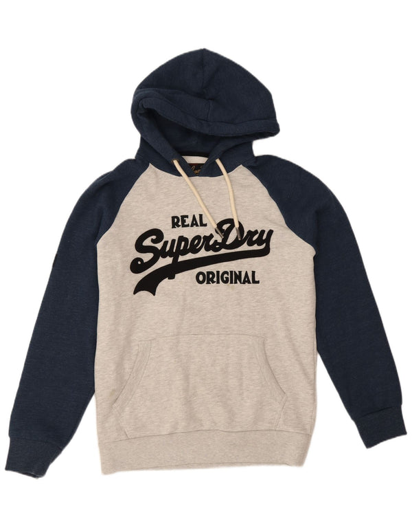 Superdry Mens Graphic Hoodie Jumper Medium Grey Colourblock Cotton