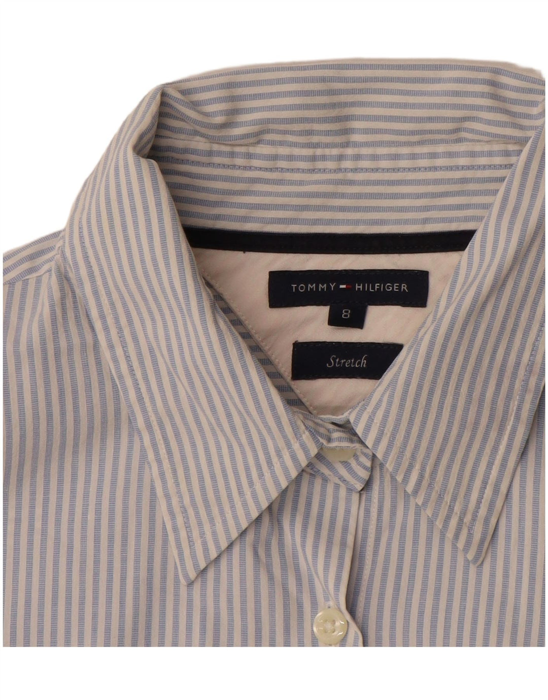 Camicia da donna Tommy Hilfiger US 8 cotone gessato blu medio
