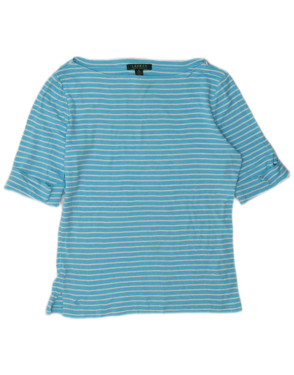 Top da donna Ralph Lauren manica 3/4 UK 14 cotone a righe blu medio