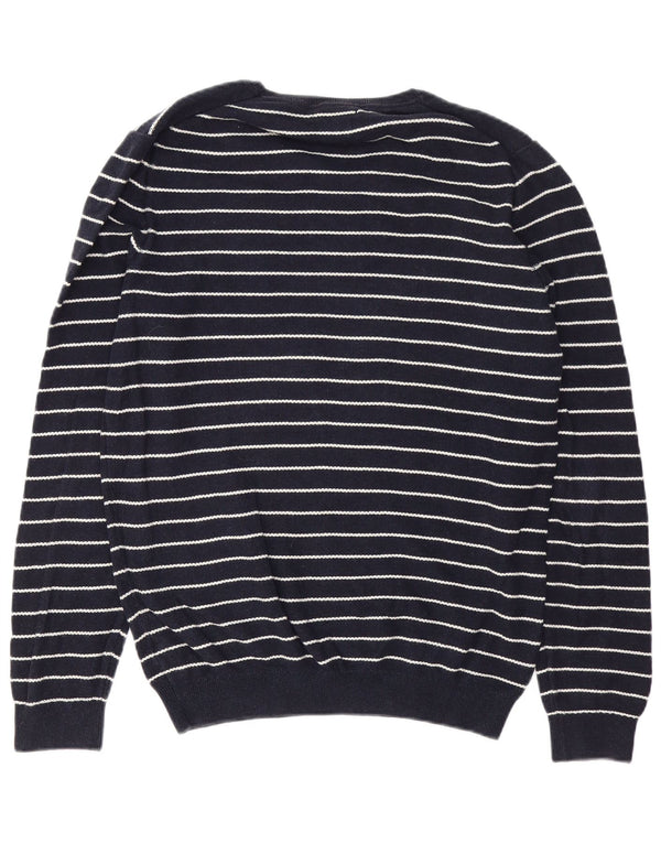 Massimo Dutti Maglione da uomo girocollo in cotone a righe grandi blu navy