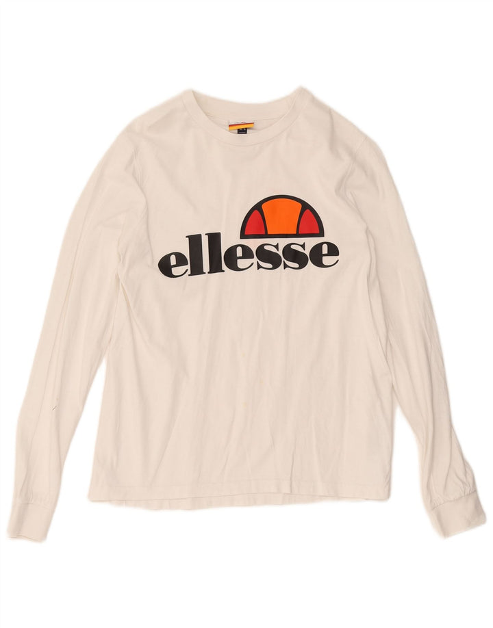 Top grafico da donna Ellesse manica lunga UK 10 piccolo cotone bianco