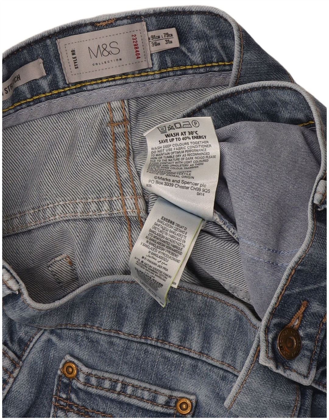 Jeans dritti regolari da uomo Marks & Spencer W36 L31 cotone blu