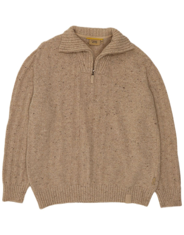 Maglione da uomo con collo con zip Camel Active 2XL Lana screziata beige