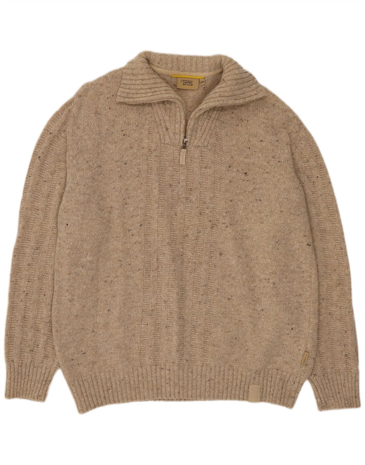 Maglione da uomo con collo con zip Camel Active 2XL Lana screziata beige
