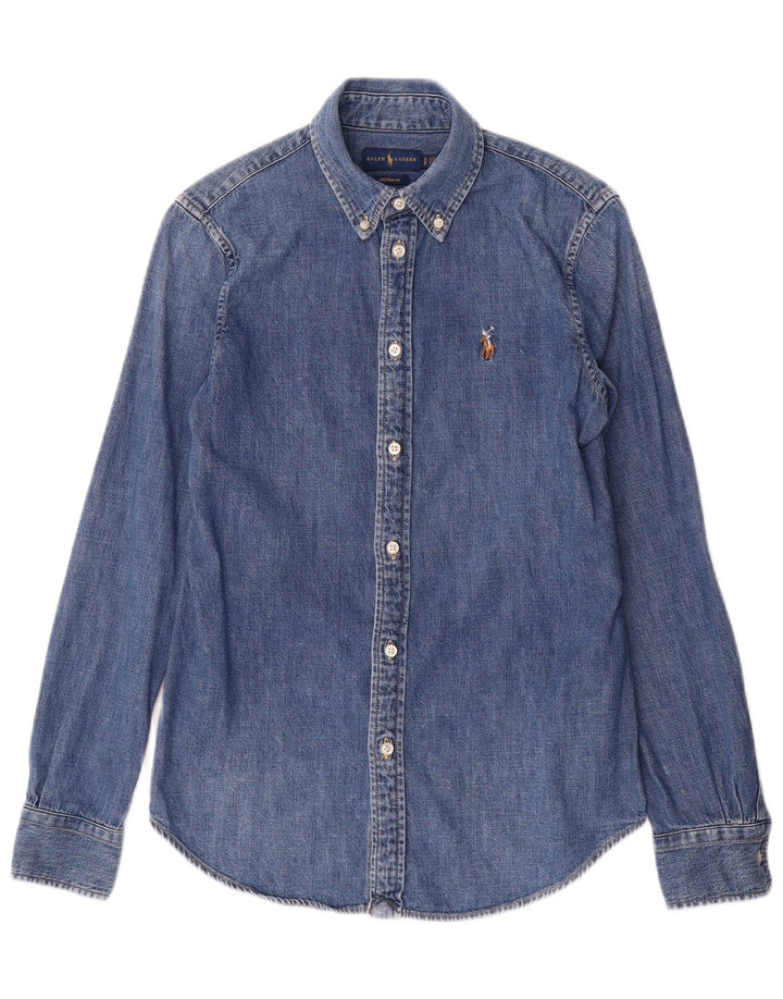 Camicia in denim su misura da uomo Ralph Lauren piccola in cotone blu