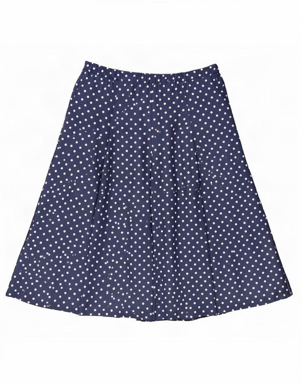 Gonna a pieghe vintage da donna UK 16 grande W36 poliestere maculato blu navy
