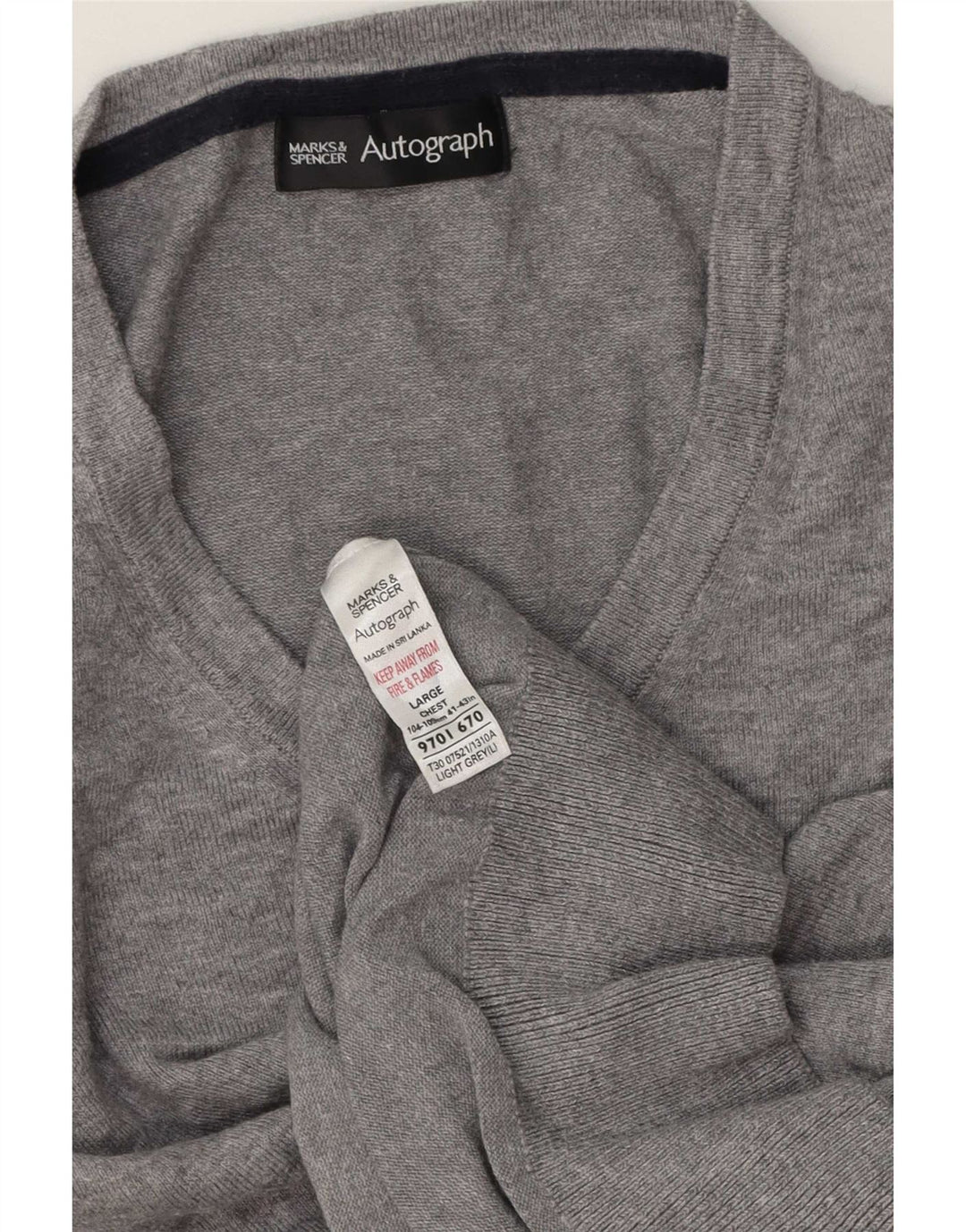 Marks & Spencer Maglione da uomo con scollo a V autografo grande in cotone grigio