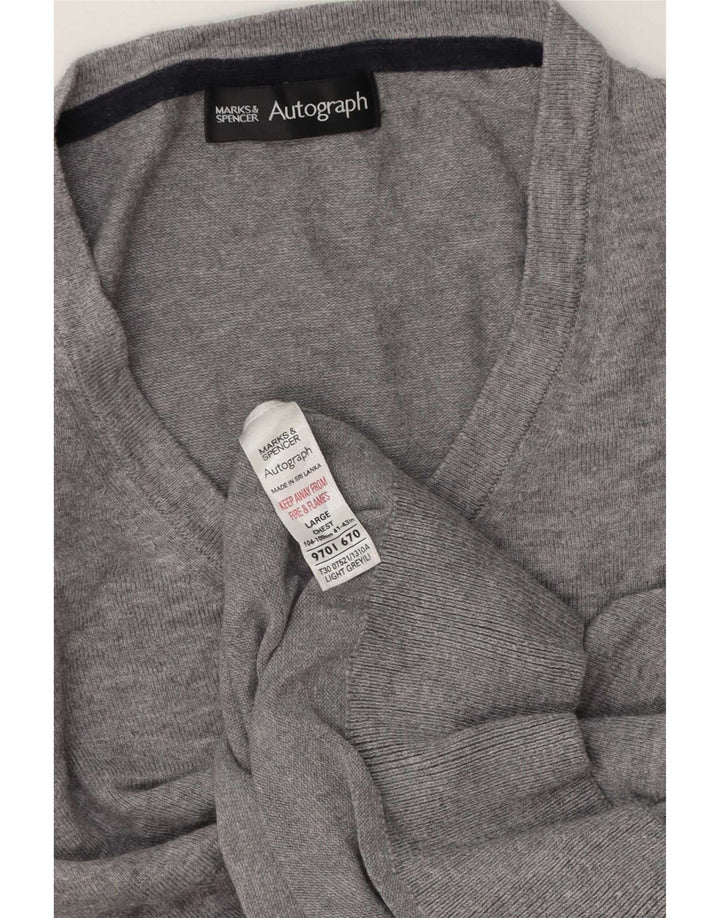 Marks & Spencer Maglione da uomo con scollo a V autografo grande in cotone grigio