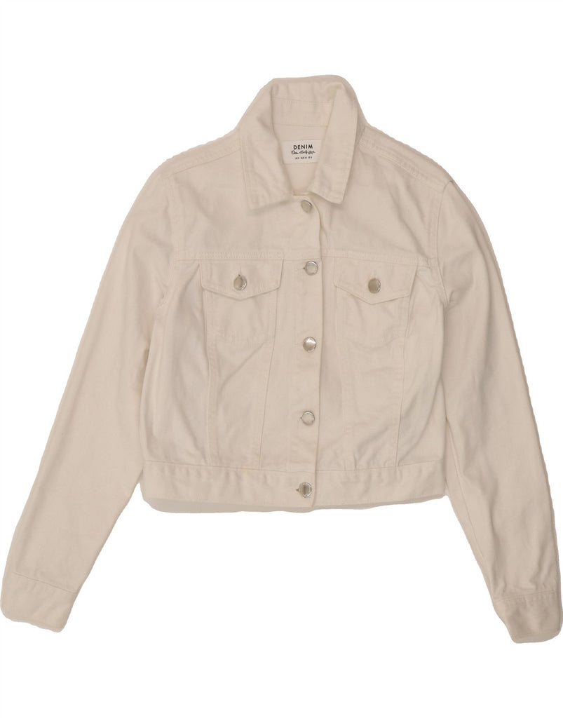 MISS SELFRIDGE Womens Crop Denim Jacket UK 8 Small  White Cotton Vintage Miss Selfridge and Second-Hand Miss Selfridge from Messina Hembry 