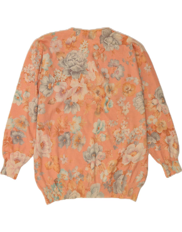 Maglione maglione girocollo da donna VINTAGE UK 18 XL lana floreale rosa