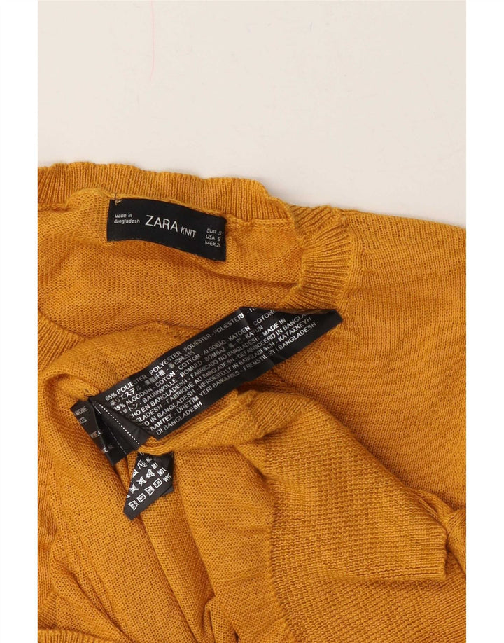 Maglione corto girocollo da donna Zara UK 10 piccolo poliestere giallo
