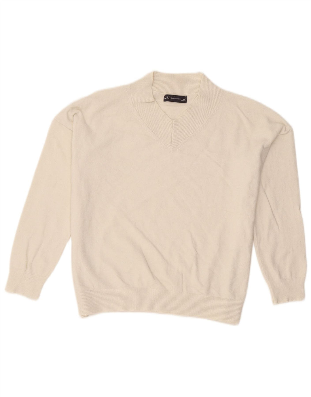 Maglione maglione con scollo a V da donna Marks & Spencer UK 14 medio bianco sporco