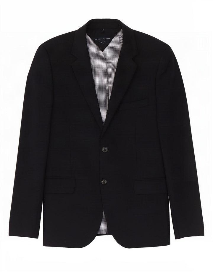 Giacca blazer a 2 bottoni da uomo Tommy Hilfiger UK 38 lana blu navy media