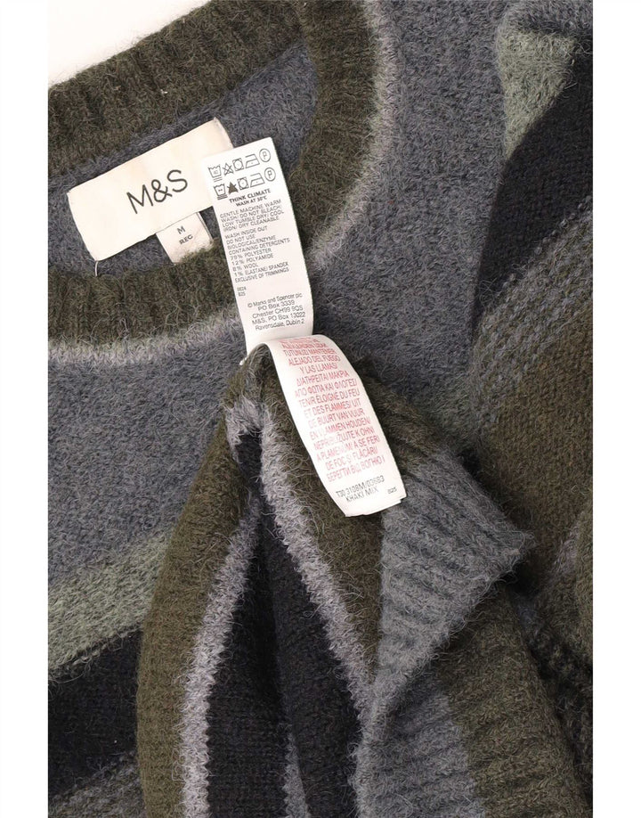Maglione maglione girocollo da uomo Marks & Spencer a righe medie color kaki