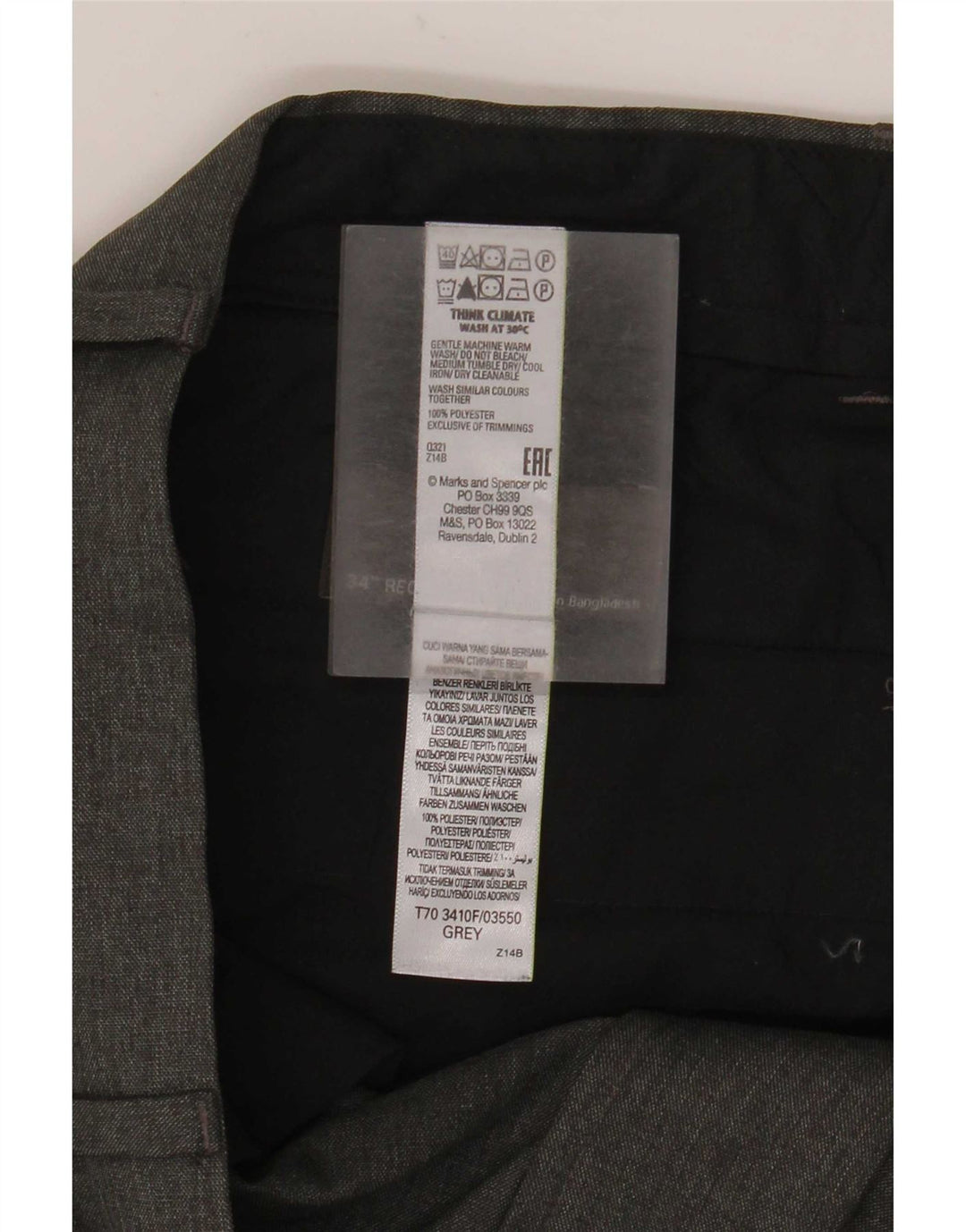 Pantaloni chino slim fit da uomo Marks & Spencer W34 L31 poliestere grigio