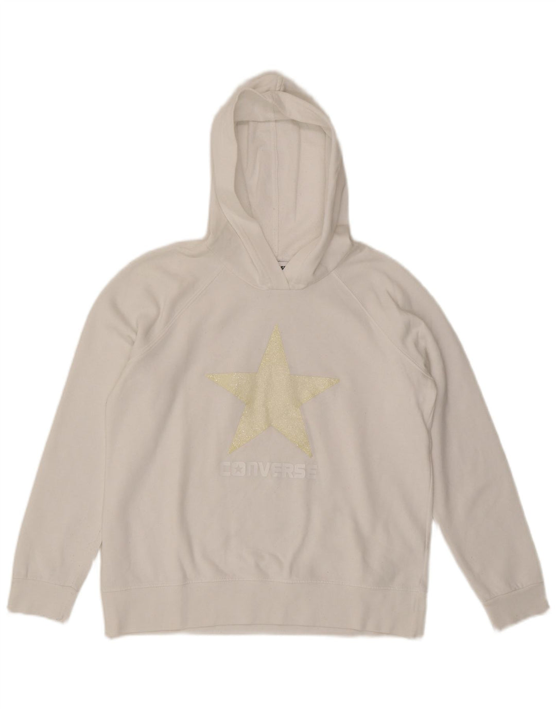 CONVERSE Felpa con cappuccio grafica da donna UK 14 Cotone bianco medio
