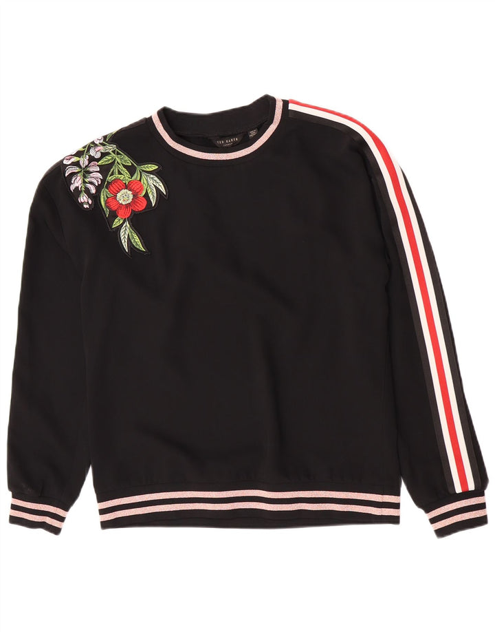 Ted Baker Felpa con grafica da donna Maglione UK 14 Medium Nero Floreale