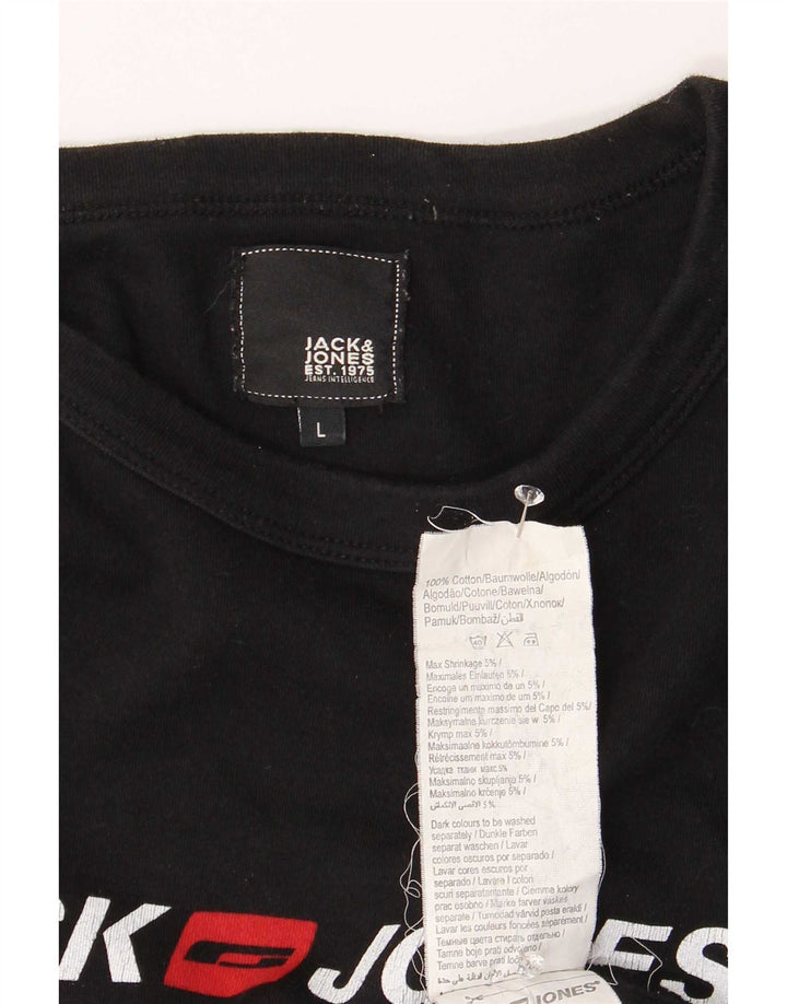 Jack & Jones Top grafico da uomo a maniche lunghe grande in cotone nero