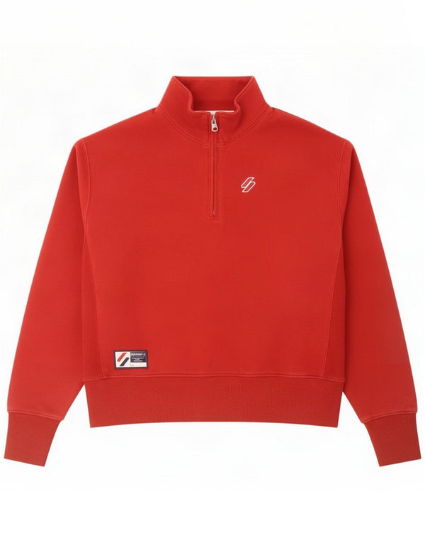 Superdry Womens Oversized Zip Neck Sweatshirt Jumper UK 10 Small Red Cotton