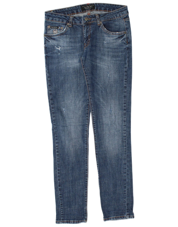PHILIPP PLEIN Jeans slim dritti da donna W28 L30 in cotone blu