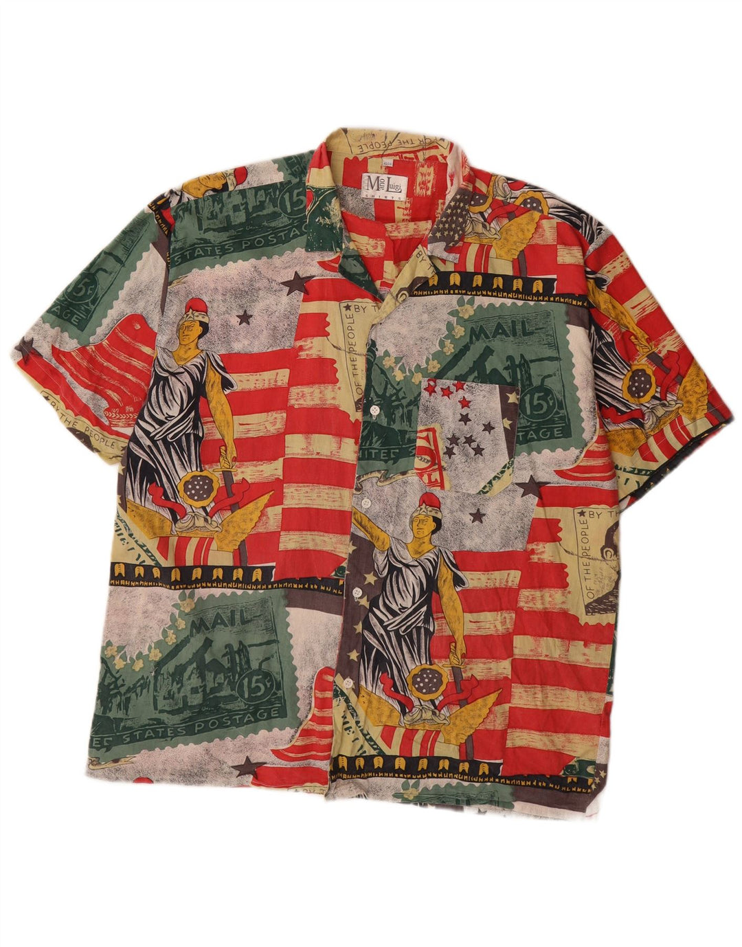 Camicia vintage da uomo con motivo astratto taglia 43/44 grande multicolore