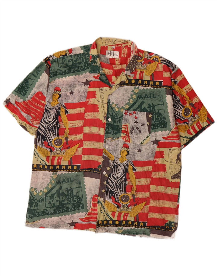 Camicia vintage da uomo con motivo astratto taglia 43/44 grande multicolore