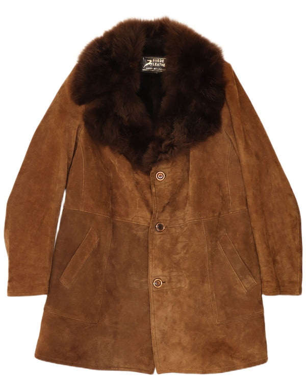 Cappotto vintage in shearling da uomo UK 38 in pelle beige medio