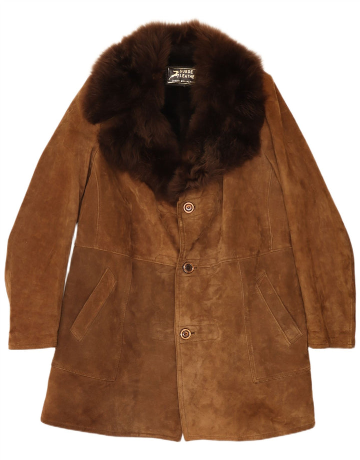 Cappotto vintage in shearling da uomo UK 38 in pelle beige medio