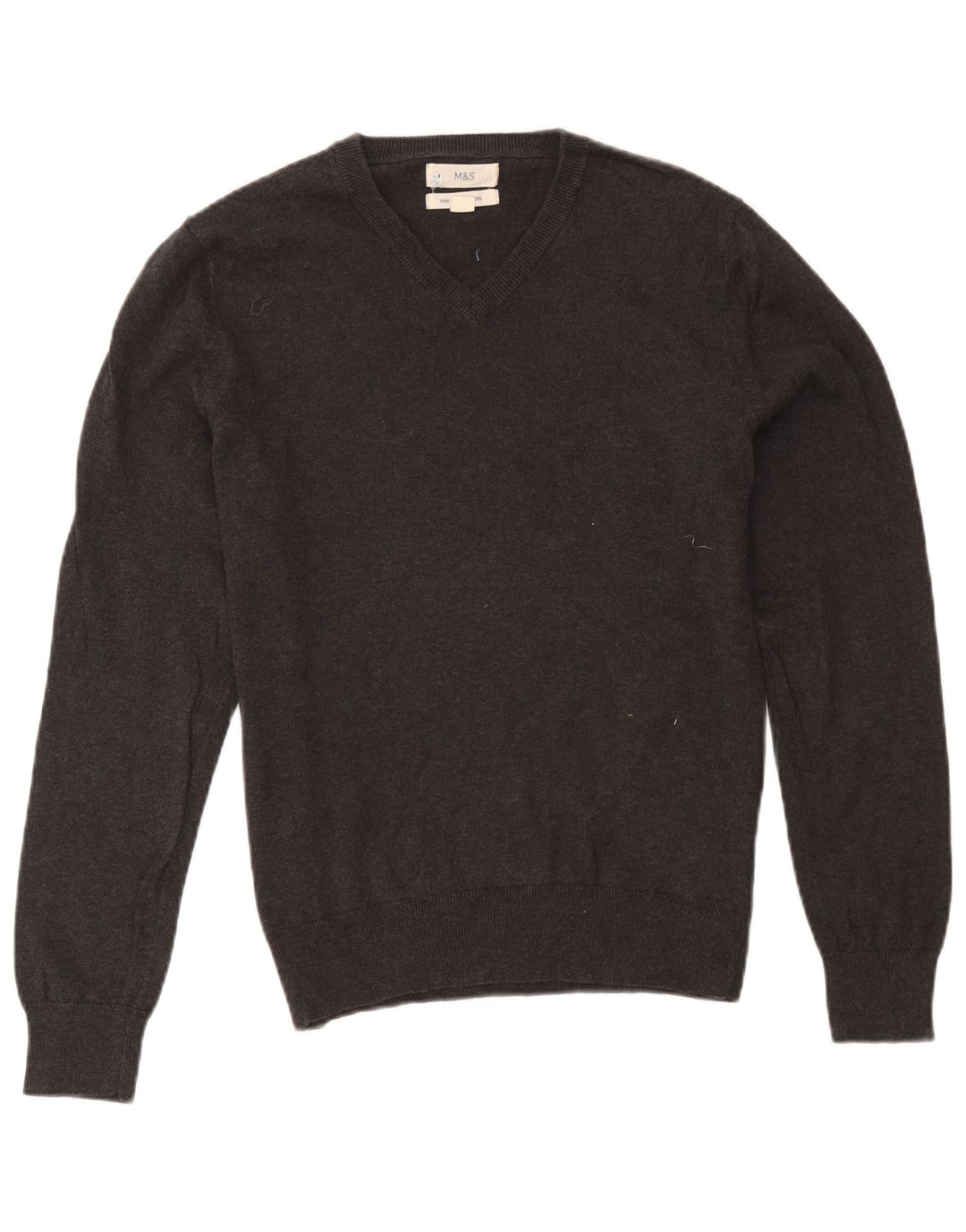 Maglione da uomo con scollo a V Marks & Spencer in cotone grigio medio