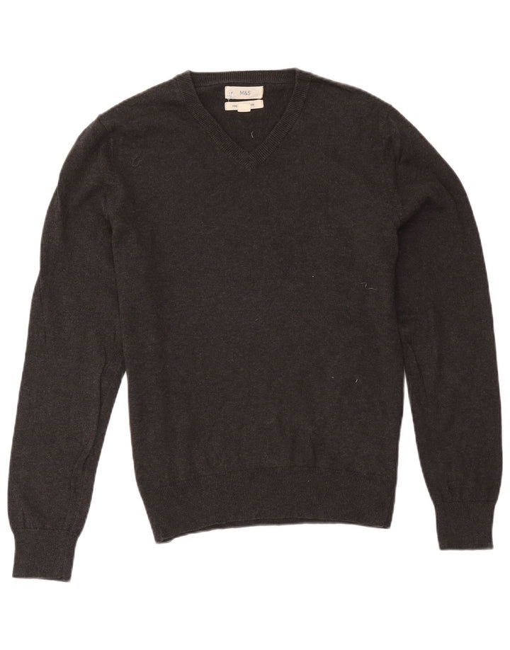 Maglione da uomo con scollo a V Marks & Spencer in cotone grigio medio
