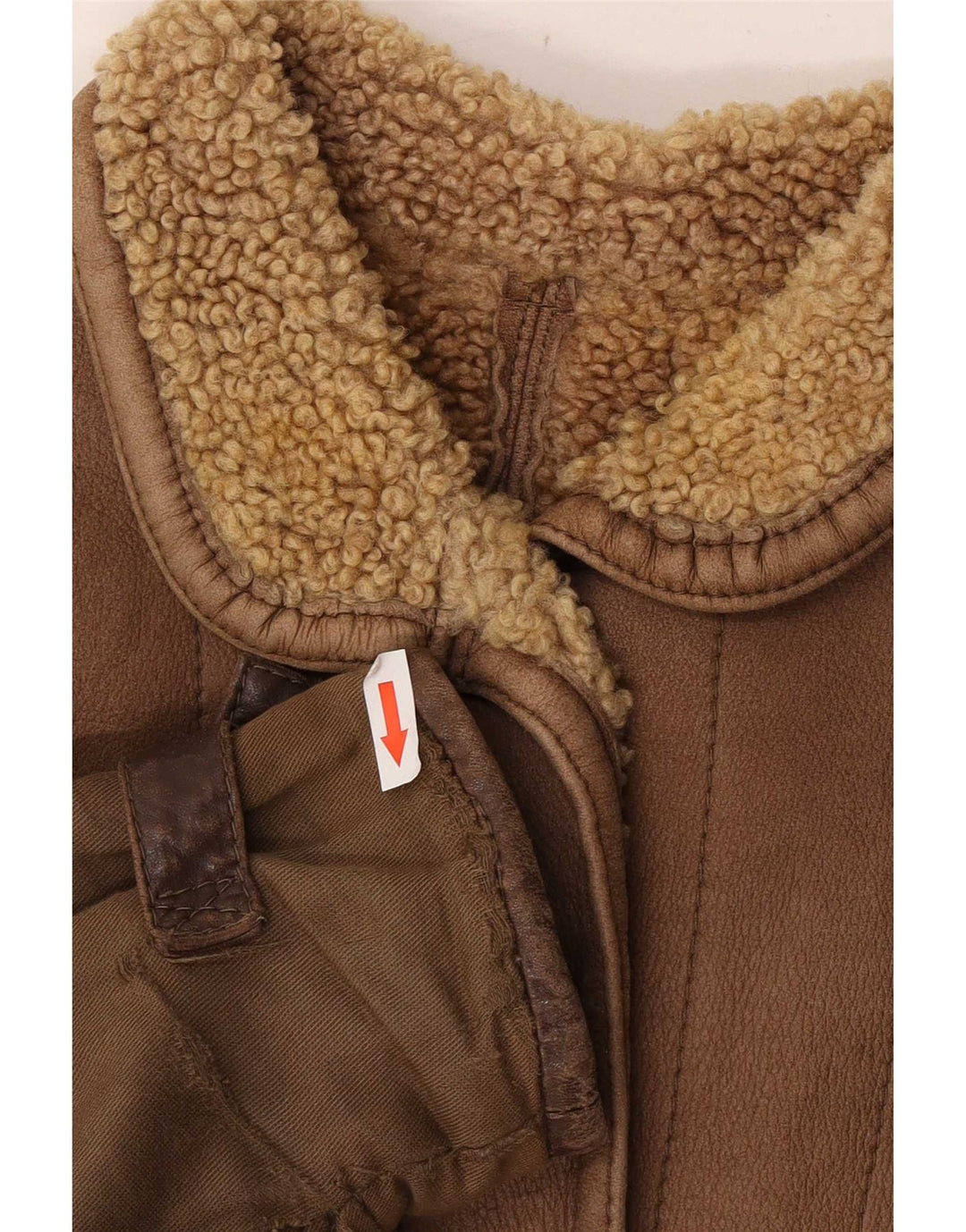 Giacca in pelle oversize Sherpa da donna vintage IT 46 grande marrone