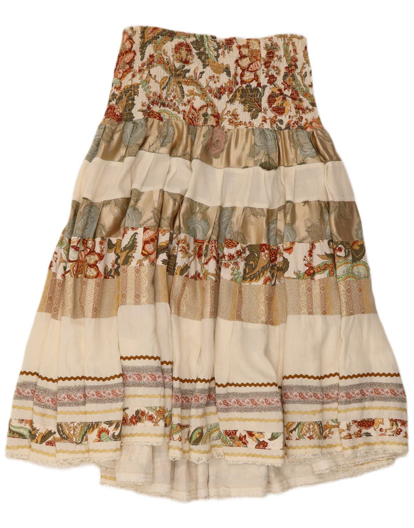 Gonna svasata a vita alta da donna vintage W28 in viscosa floreale beige medio
