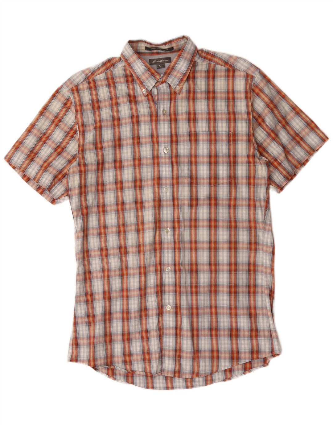 Camicia da uomo a maniche corte classica Eddie Bauer in cotone a quadri arancione piccolo