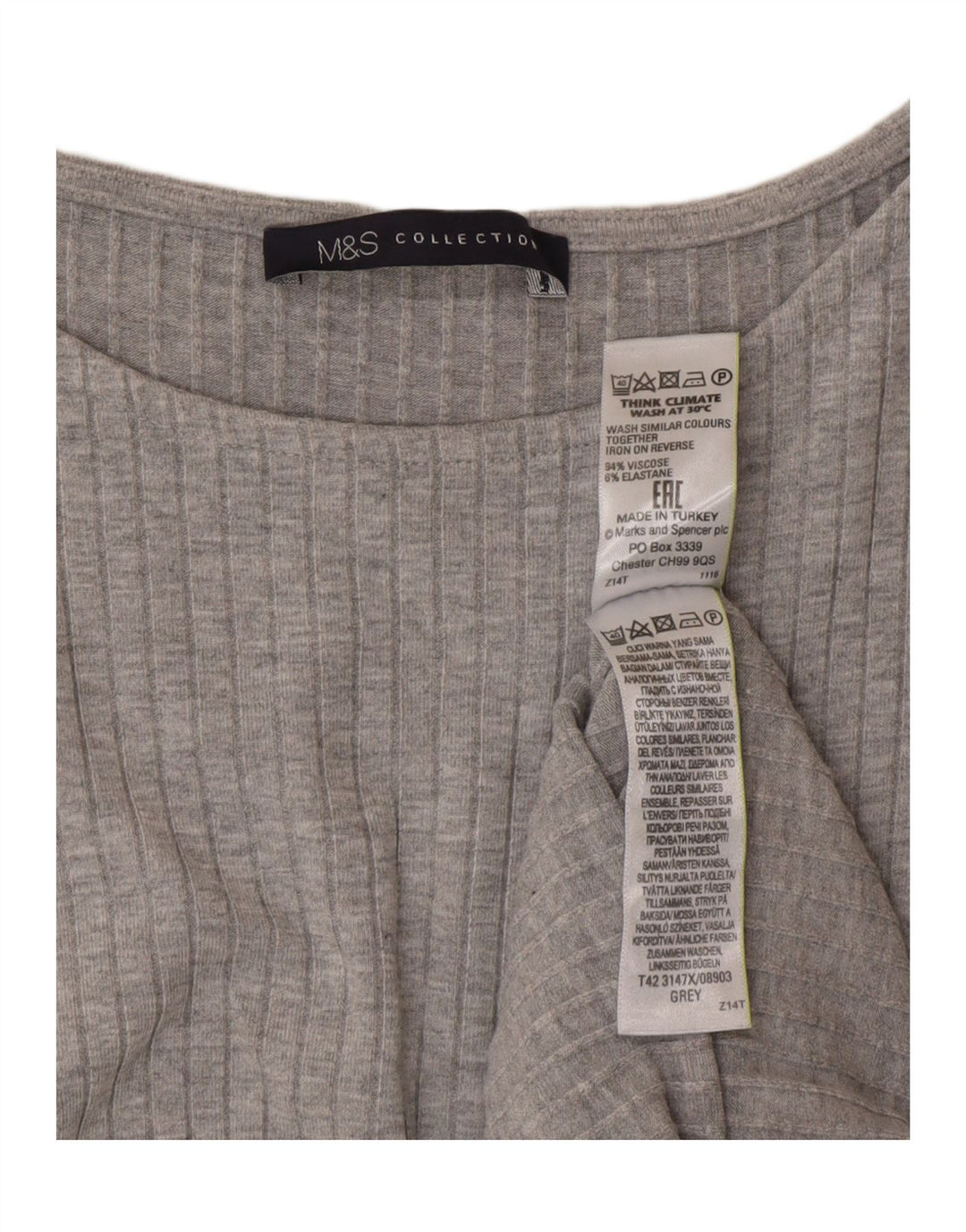 Abito aderente senza maniche da donna Marks & Spencer UK 12 Viscosa grigio medio