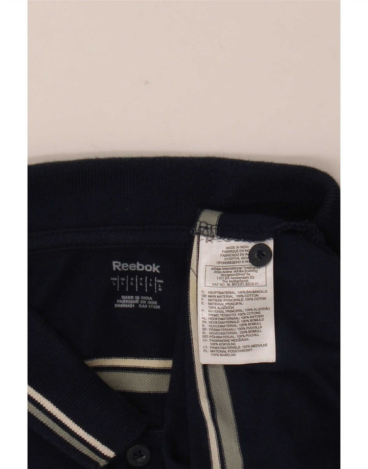 Polo Reebok da uomo grande in cotone a righe blu navy