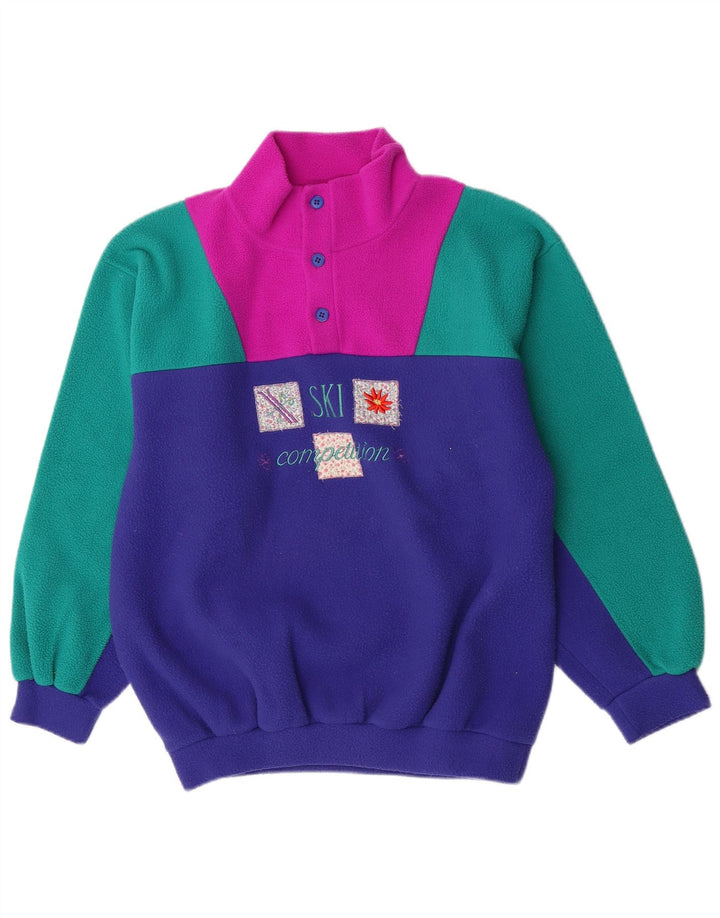 Maglione in pile grafico vintage da uomo grande blocco di colori multicolore