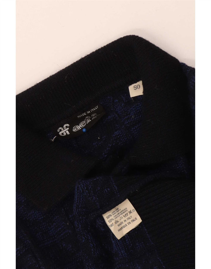 Maglione da uomo a collo alto Aeffe IT 50 Lana geometrica blu navy medio