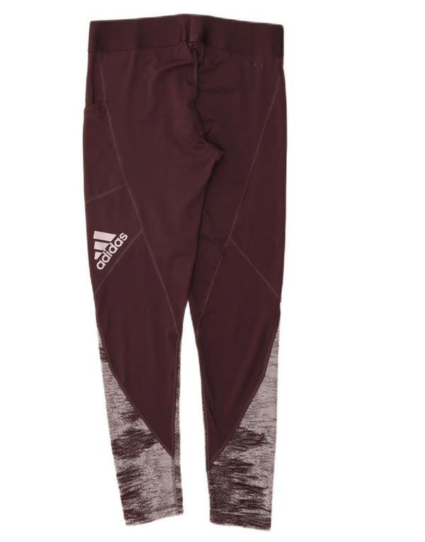 ADIDAS Womens Aeroready Leggings UK 12/14 Medium Burgundy Colourblock
