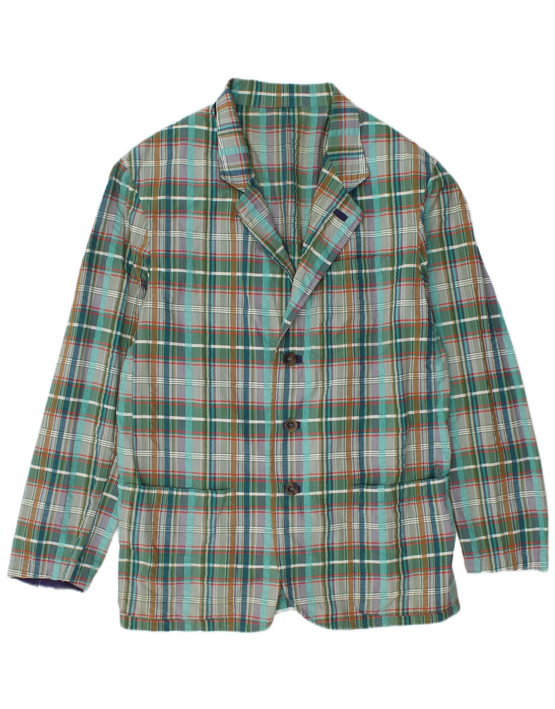 Giacca blazer vintage da uomo a 3 bottoni IT 48 cotone scozzese verde medio