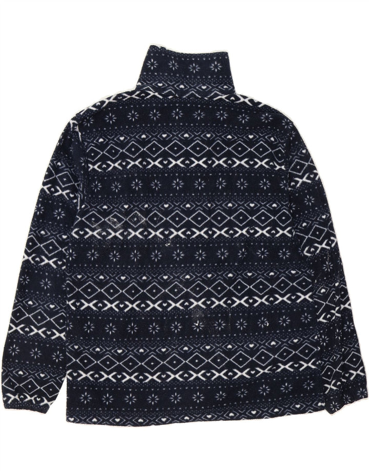 VINTAGE Womens Fleece Jacket UK 14 Medium Navy Blue Fair Isle Polyester Vintage Vintage and Second-Hand Vintage from Messina Hembry 