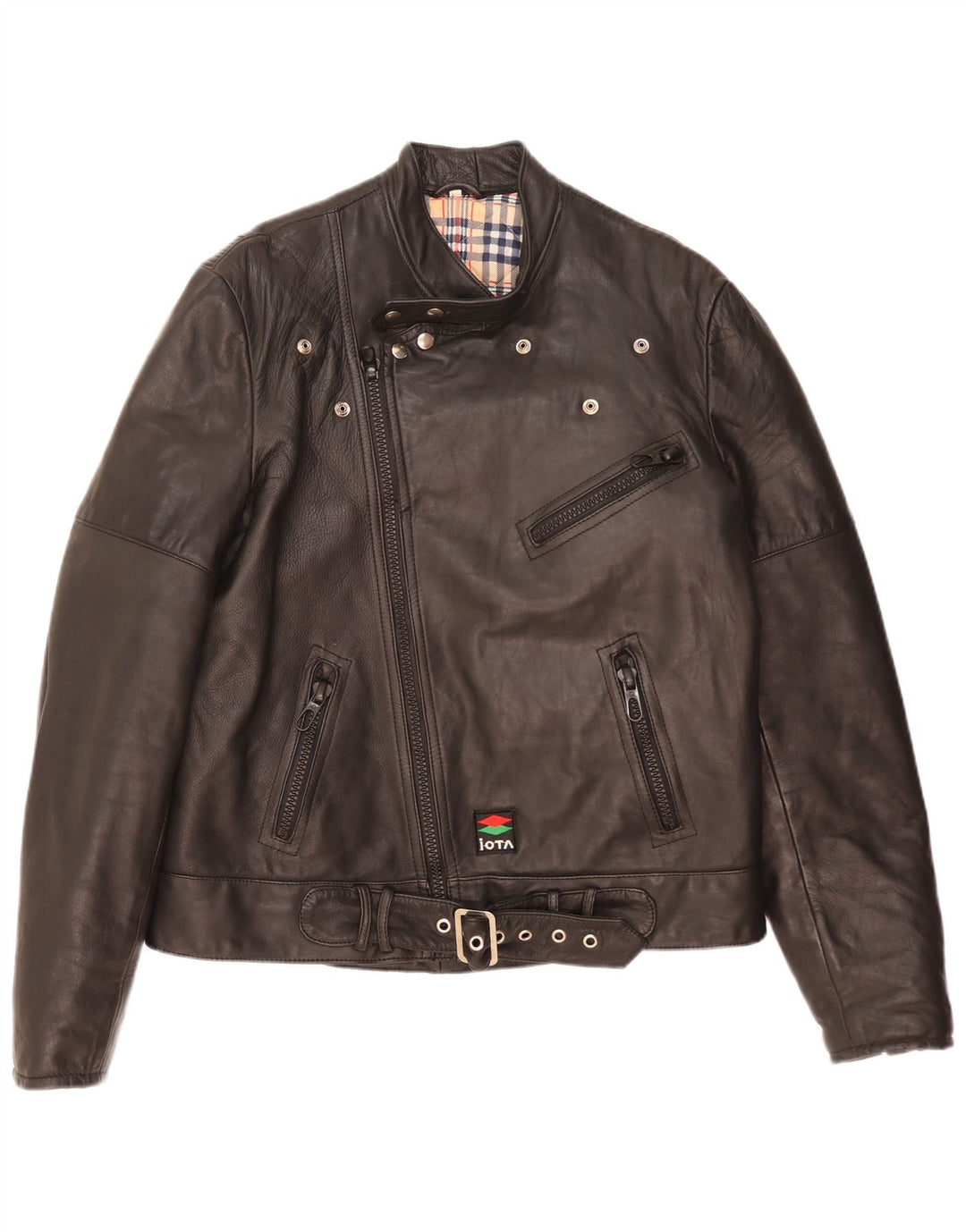 Giacca da motociclista in pelle vintage da uomo UK 40 grande nera
