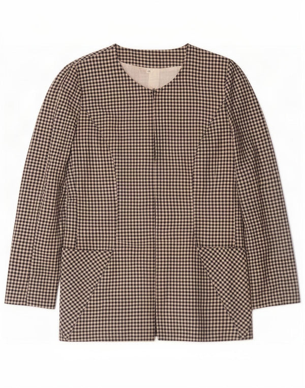 Giacca blazer vintage da donna IT 46 grande lana a quadri grigi