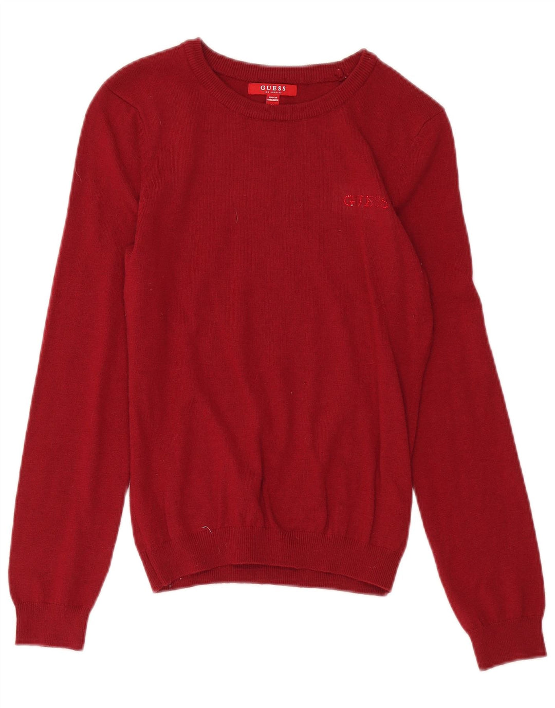 GUESS Womens Crew Neck Jumper Sweater UK 12 Medium Burgundy Polyamide