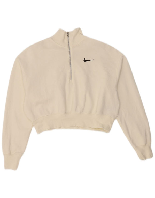 Felpa Nike da donna oversize con collo corto e zip, maglione UK 10, piccola, bianca