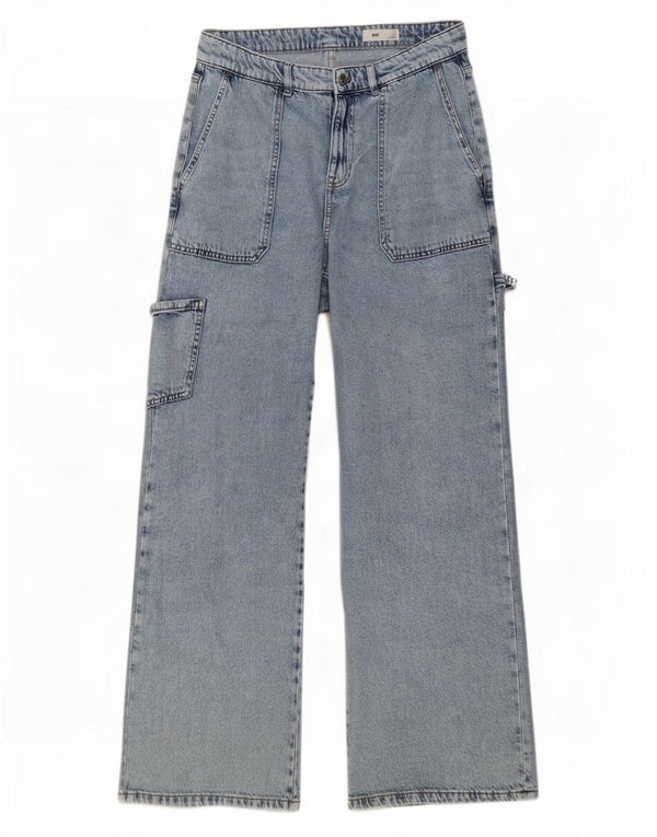 Jeans a gamba larga a vita alta da donna Marks & Spencer UK 12 medio W32 L32 Blu