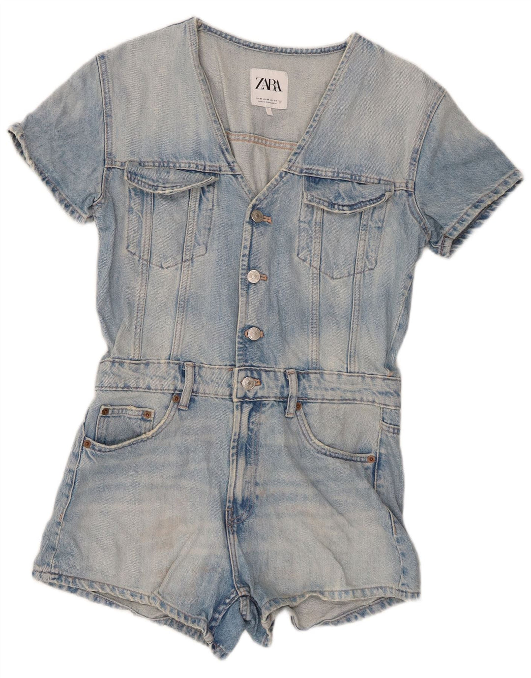 Tutina corta in denim da donna Zara UK 12 cotone blu medio