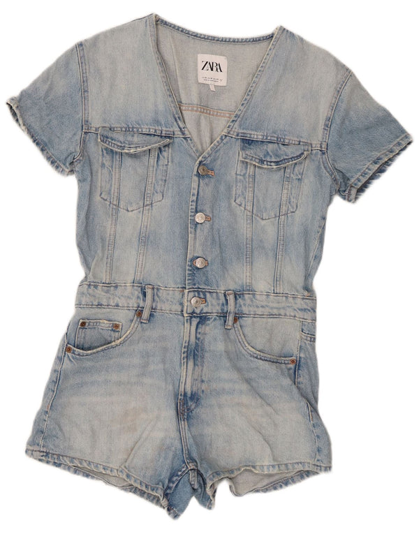 Tutina corta in denim da donna Zara UK 12 cotone blu medio