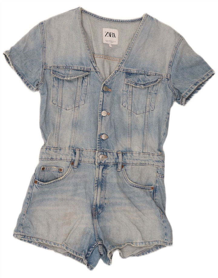 Tutina corta in denim da donna Zara UK 12 cotone blu medio