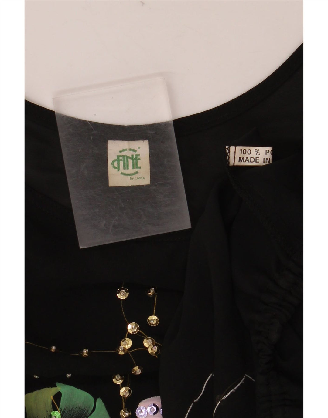 VINTAGE Camicetta a pipistrello corta da donna Top UK 18 XL Poliestere floreale nero