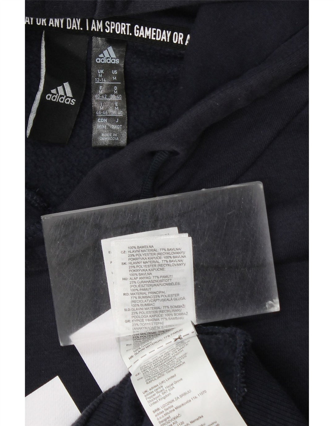 Maglione con cappuccio grafico da donna ADIDAS UK 12/14 Cotone medio blu navy